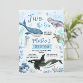 Two The Sea Kid 2歳の誕生日パーティー 水彩 招待状