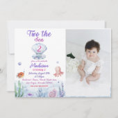 Two The Sea Mermaid 2nd Birthdayパーティー写真 招待状 (正面)
