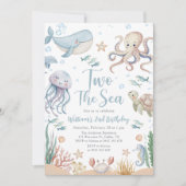 Two The Sea Ocean Animals 2nd Birthday 招待状 (正面)