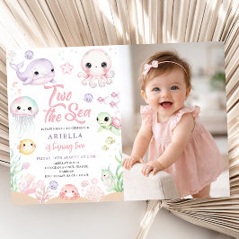 Two The Sea Ocean Animals 2nd Birthday Photo 招待状
