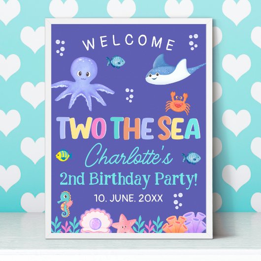 TWO the SEA Party  – Ocean Girl Birthday Decor ポスター