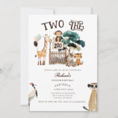Two The Zoo Animals Safari 2nd Second Birthday  招待状 (正面)