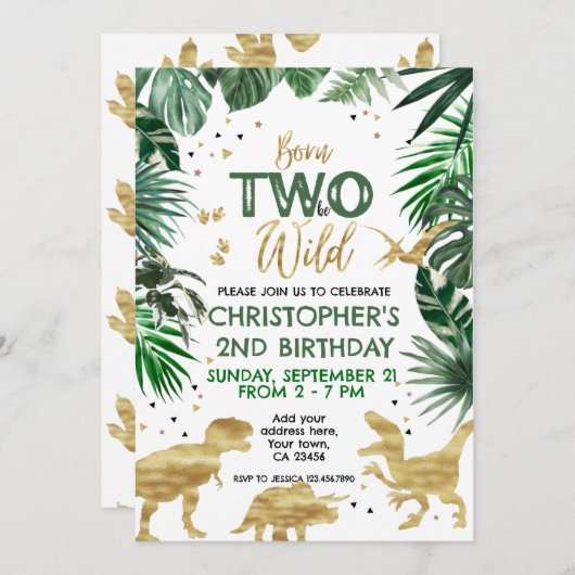 TWO to be WILD恐竜テーマ誕生日パーティー 招待状 (正面/裏面)