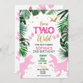 TWO to be WILD Dinosauds Pink Birthday Party 招待状 (正面/裏面)