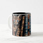 Two-Tone Ceramic Mug | ベンガル+子猫+古書 ツートーンマグカップ (正面左)