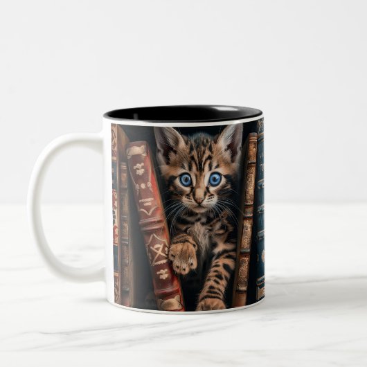 Two-Tone Ceramic Mug | ベンガル+子猫+古書 ツートーンマグカップ (左)