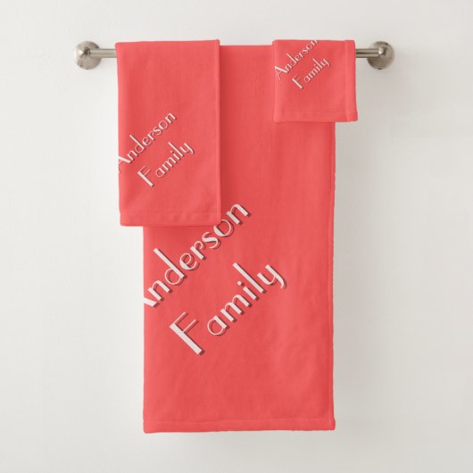 Two-Tone Coral Red Modern Custom Family Name バスタオルセット (インサイチュ)