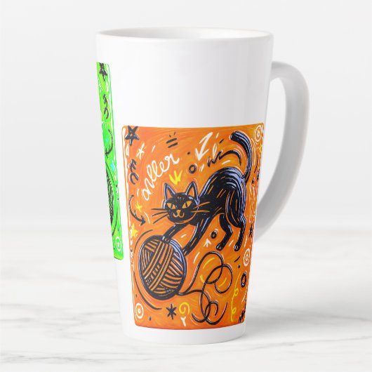 Two-Tone Neon Cat カフェラテマグ (右アングル)