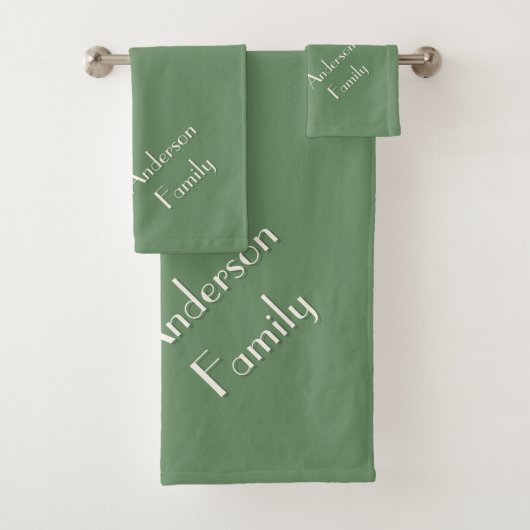 Two-Tone Pine Green Modern Custom Family Name バスタオルセット (インサイチュ)