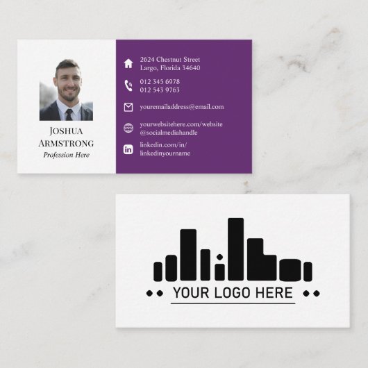 Two Tone Purple Your Profile写真とロゴ 名刺 (正面/裏面)