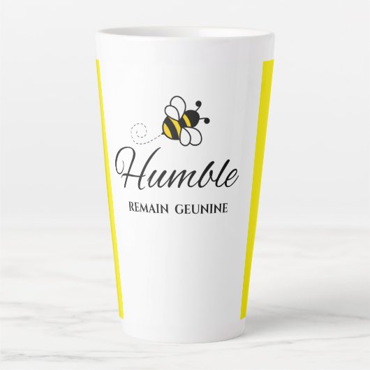  TWO-TONE REMAIN BEE HUMBLE WHITE YELLOW CERAMIC  カフェラテマグ (正面)