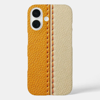Two-Tone Tan & Cream Stitched Leather Phone Case iPhone 16ケース