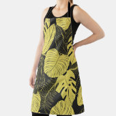 Two Tone Yellow Black Tropical Leaf Seamless Patte エプロン (インサイチュ)