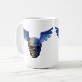 Two-Toned Skull with Blue Stylized Wings コーヒーマグカップ (正面左)