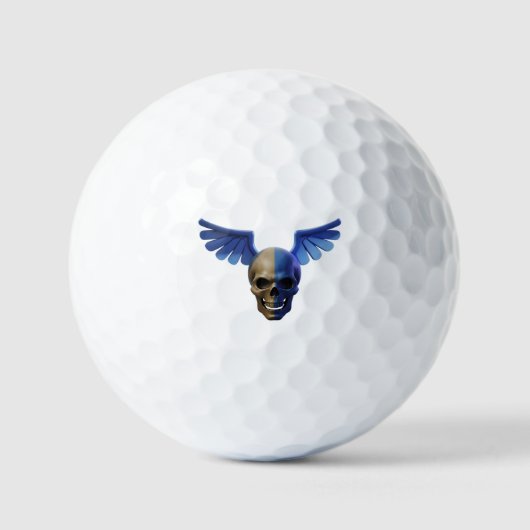 Two-Toned Skull with Blue Stylized Wings ゴルフボール (正面)