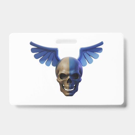 Two-Toned Skull with Blue Stylized Wings バッジ (正面)