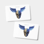 Two-Toned Skull with Blue Stylized Wings バッジ (正面&裏面)