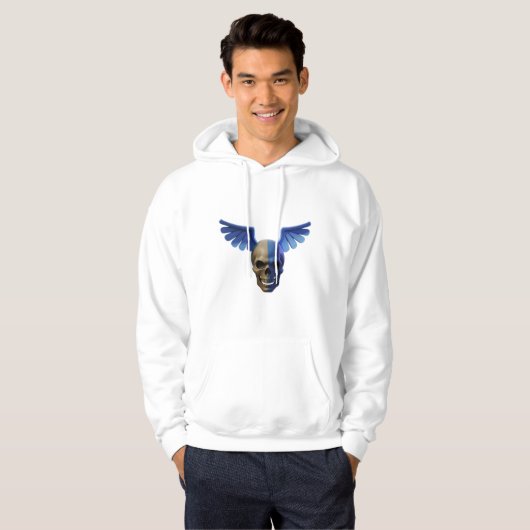 Two-Toned Skull with Blue Stylized Wings パーカ (正面フル)