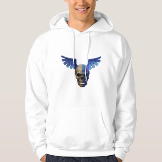 Two-Toned Skull with Blue Stylized Wings パーカ (正面)