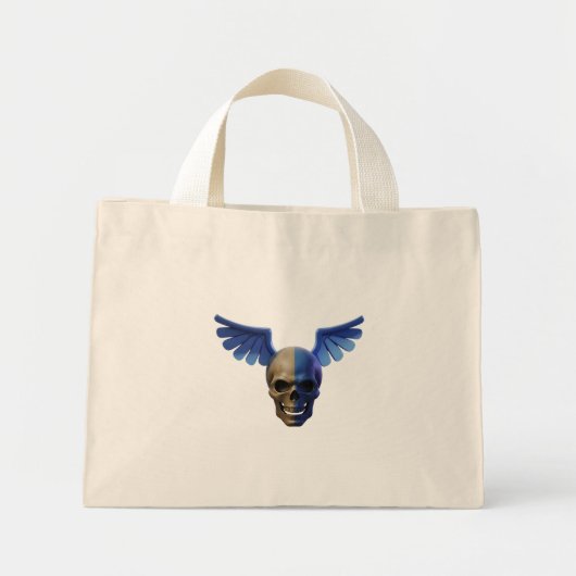 Two-Toned Skull with Blue Stylized Wings ミニトートバッグ (正面)