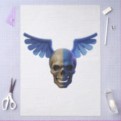 Two-Toned Skull with Blue Stylized Wings 薄葉紙 (クラフト)