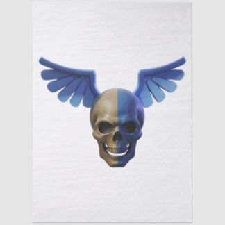 Two-Toned Skull with Blue Stylized Wings 薄葉紙