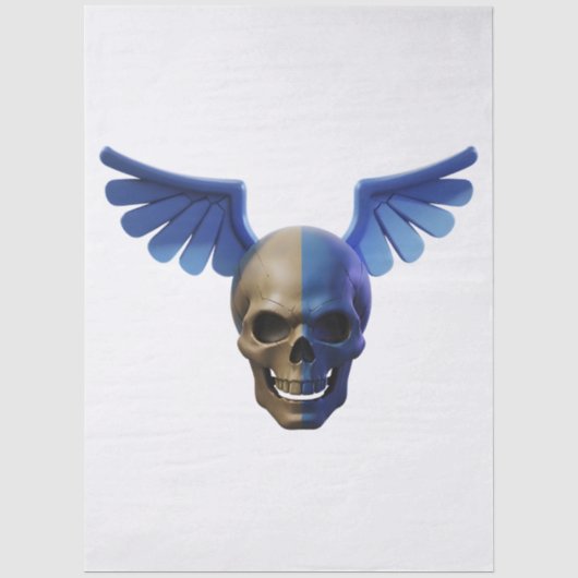 Two-Toned Skull with Blue Stylized Wings 薄葉紙 (正面)