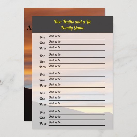 Two Truths and a Lie Game |ファミリー懇親会サンセット 招待状 (正面/裏面)