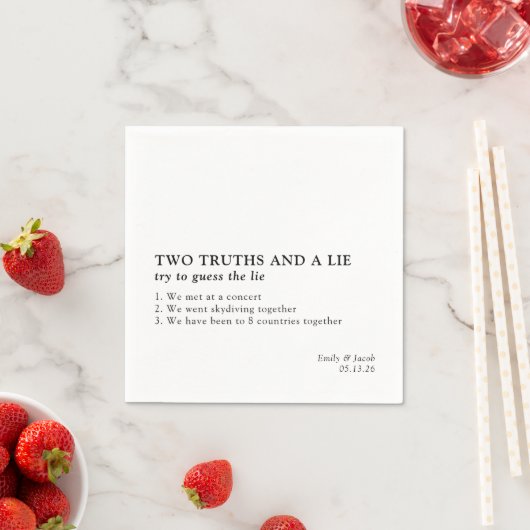 Two Truths and a Lie Minimalistおもしろいファクト結婚ズ スタンダードカクテルナプキン (インサイチュ)