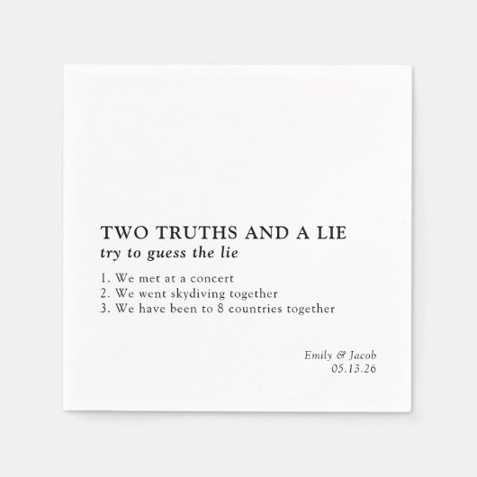 Two Truths and a Lie Minimalistおもしろいファクト結婚ズ スタンダードカクテルナプキン (正面)