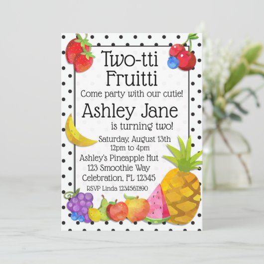 Two-tti Fruittiのトロピカル・フルーツの第2誕生日 招待状 (スタンド正面)