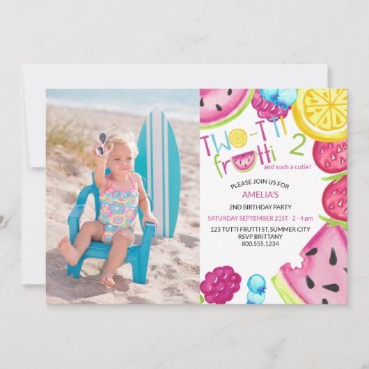 TWO-tti Fruttiこのようなかわいこちゃん写真2nd誕生日 招待状 (正面)