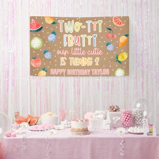Two-tti Frutti フルーツ 2歳の誕生日 クラフトペーパー 横断幕 (パーティー)