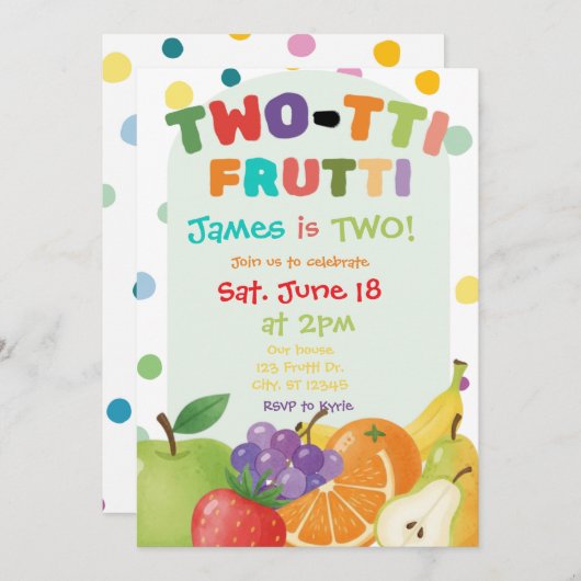 TWO-TTI FRUTTI 2nd birthday party Invitation 招待状 (正面/裏面)