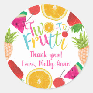 TWO-tti Frutti Girl's 2nd Birthday Thank You ラウンドシール