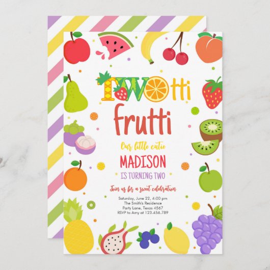 Two-tti Frutti Twotti Fruit Tropical 2nd Birthday  招待状 (正面/裏面)