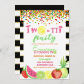two-ttoのfruttiの第2誕生日のTutti Fruttiのwatercolo 招待状 (正面/裏面)