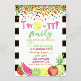 two-ttoのfruttiの第2誕生日のTutti Fruttiのwatercolo 招待状