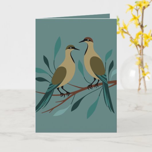 Two Turtle Doves Cut-Out Stencil Retro Style 3 カード (黄色い花)