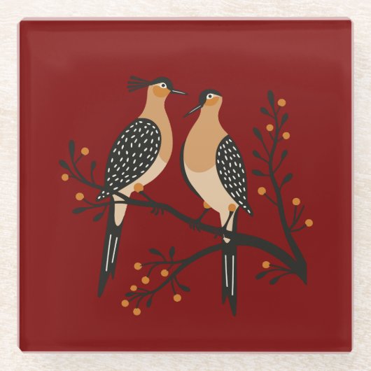 Two Turtle Doves Cut-Out Stencil Retro Style 7 ガラスコースター (正面)