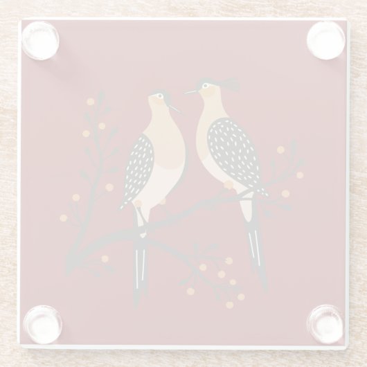 Two Turtle Doves Cut-Out Stencil Retro Style 7 ガラスコースター (裏面)