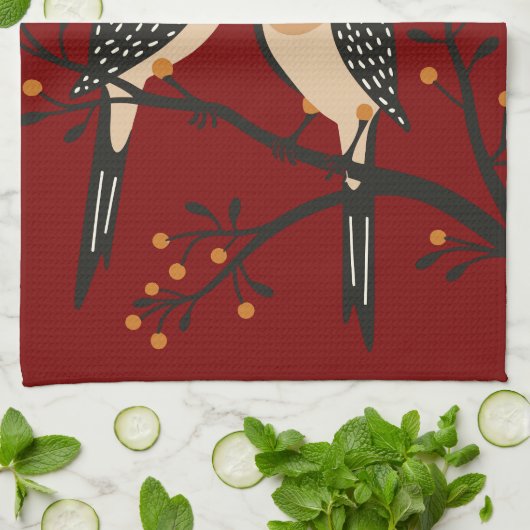 Two Turtle Doves Cut-Out Stencil Retro Style 7 キッチンタオル (折り畳み)