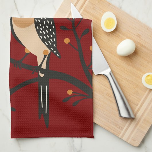 Two Turtle Doves Cut-Out Stencil Retro Style 7 キッチンタオル (四つ折り)