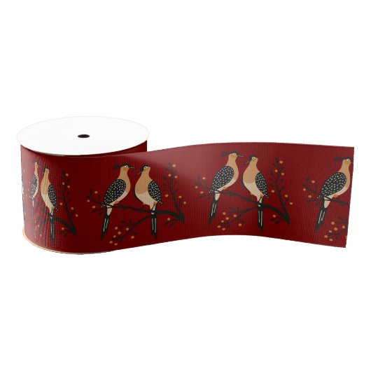 Two Turtle Doves Cut-Out Stencil Retro Style 7 グログランリボン (リール)