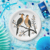 Two Turtle Doves Cut-Out Stencil Retro Style 7 ペーパープレート (パーティー)