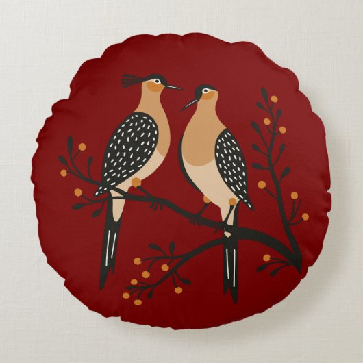 Two Turtle Doves Cut-Out Stencil Retro Style 7 ラウンドクッション (正面)