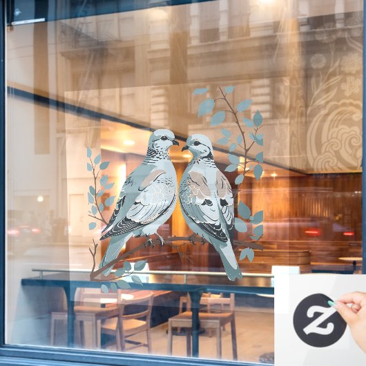 Two Turtle Doves Cut-Out Stencil-Style ウィンドウサイン (カフェ窓)