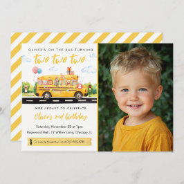 Two Two Two School Bus 2nd Birthday Invitation 招待状