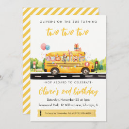 Two Two Two School Bus 2nd Birthday Invitation 招待状