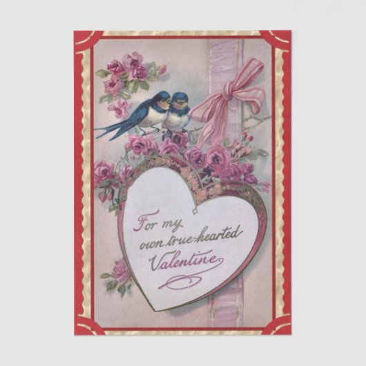Two Valentine Lovebirds with Purple Roses, Ribbon 薄葉紙 (正面)